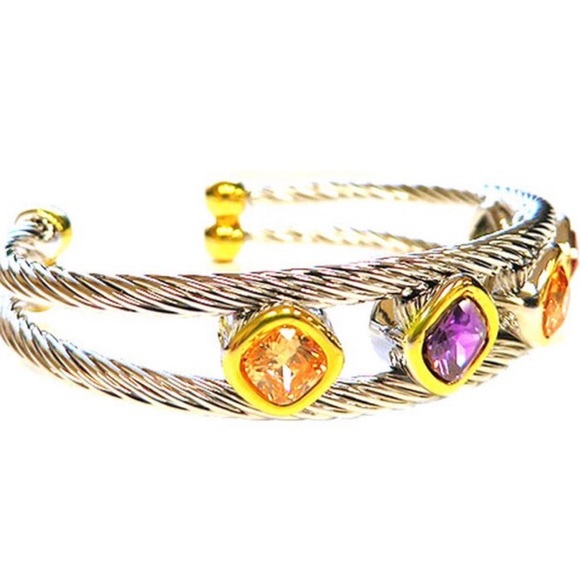 Multi Colored Crystal Twisted Steel Cuff,Boutique -NWT - Picture 8 of 9